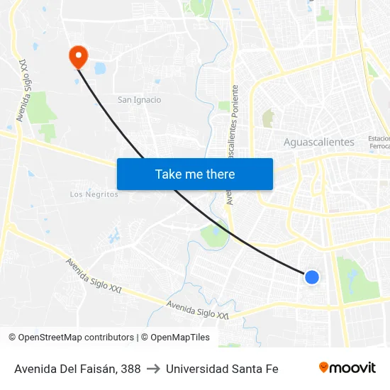 Avenida Del Faisán, 388 to Universidad Santa Fe map