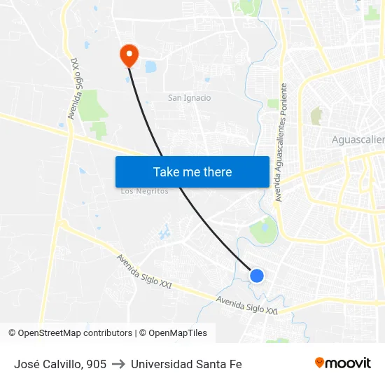 José Calvillo, 905 to Universidad Santa Fe map