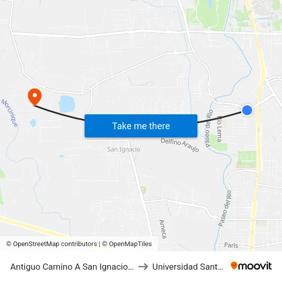 Antiguo Camino A San Ignacio, 112 to Universidad Santa Fe map
