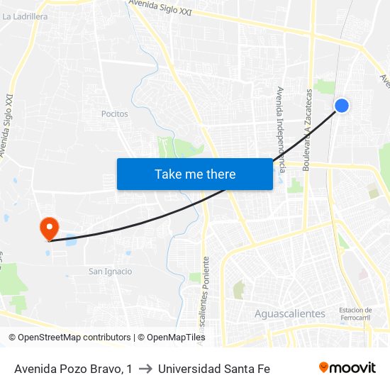 Avenida Pozo Bravo, 1 to Universidad Santa Fe map