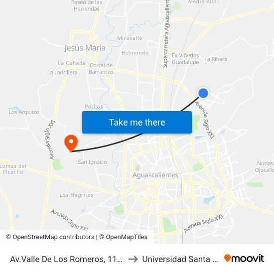 Av.Valle De Los Romeros, 1126 to Universidad Santa Fe map