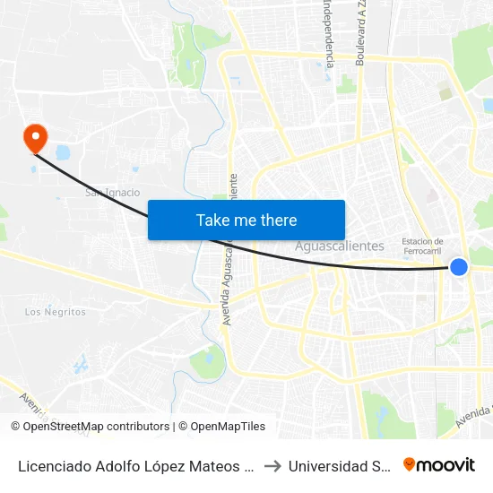 Licenciado Adolfo López Mateos Oriente, 1317 to Universidad Santa Fe map
