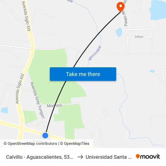 Calvillo - Aguascalientes, 5343 to Universidad Santa Fe map