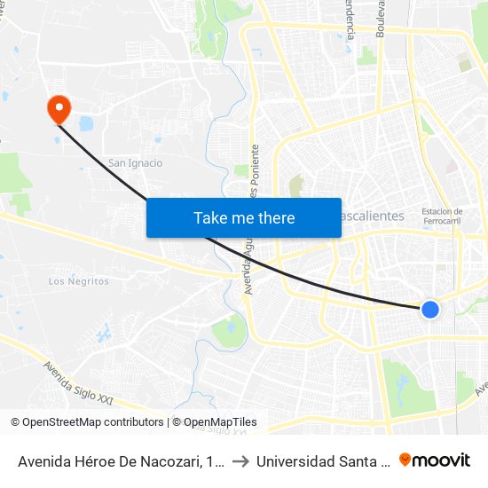 Avenida Héroe De Nacozari, 102 to Universidad Santa Fe map