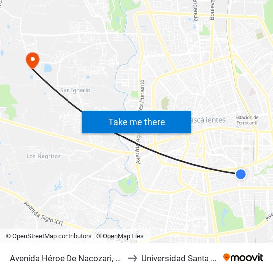 Avenida Héroe De Nacozari, Lb to Universidad Santa Fe map