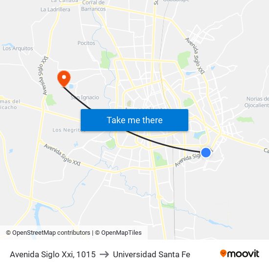 Avenida Siglo Xxi, 1015 to Universidad Santa Fe map