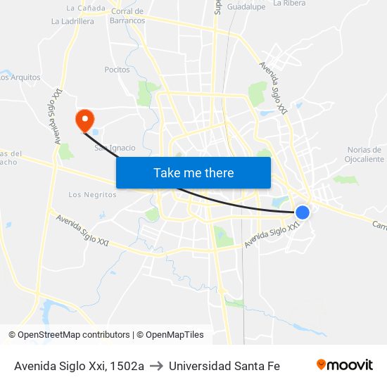 Avenida Siglo Xxi, 1502a to Universidad Santa Fe map