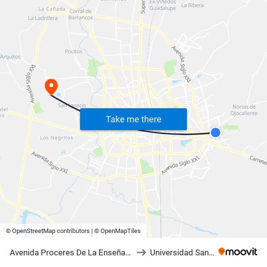 Avenida Proceres De La Enseñanza, 103 to Universidad Santa Fe map