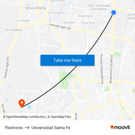 Flextronix to Universidad Santa Fe map