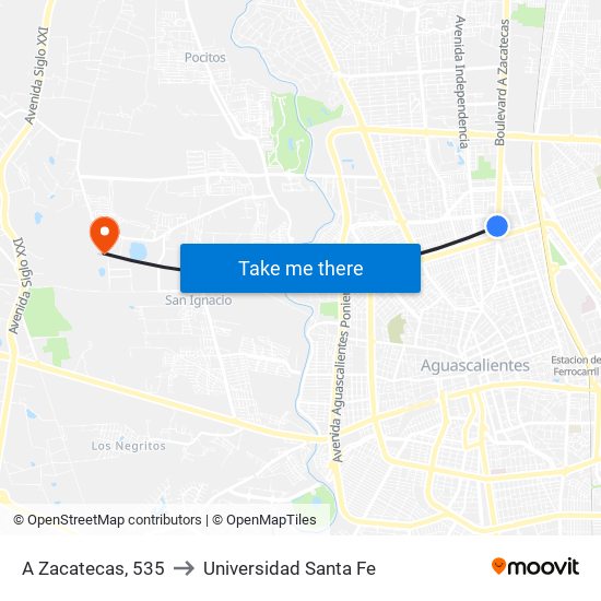 A Zacatecas, 535 to Universidad Santa Fe map