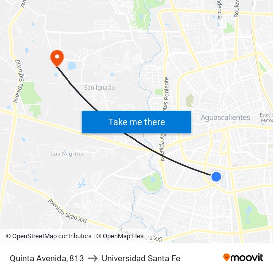 Quinta Avenida, 813 to Universidad Santa Fe map