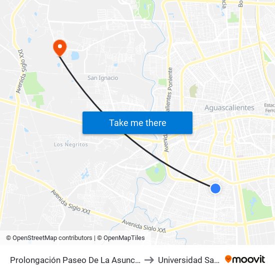 Prolongación Paseo De La Asunción, Sn(Ct) to Universidad Santa Fe map