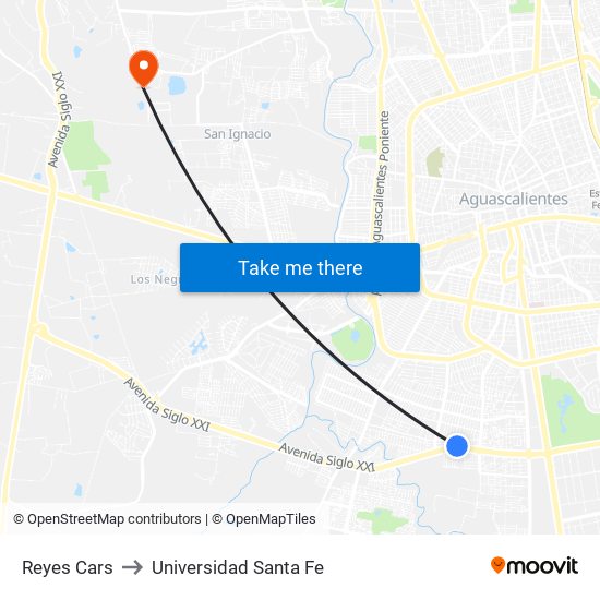 Reyes Cars to Universidad Santa Fe map