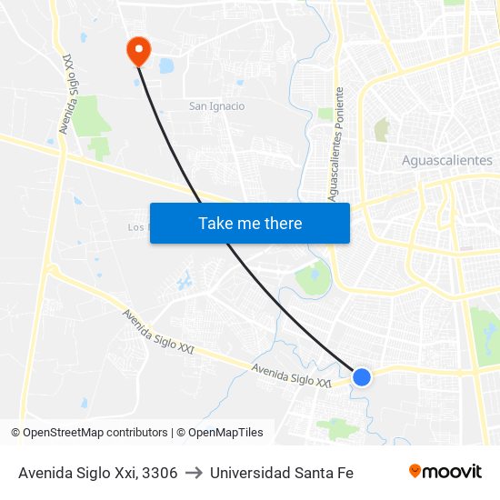 Avenida Siglo Xxi, 3306 to Universidad Santa Fe map