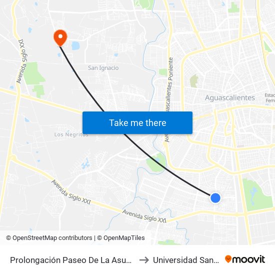 Prolongación Paseo De La Asunción, 2 to Universidad Santa Fe map
