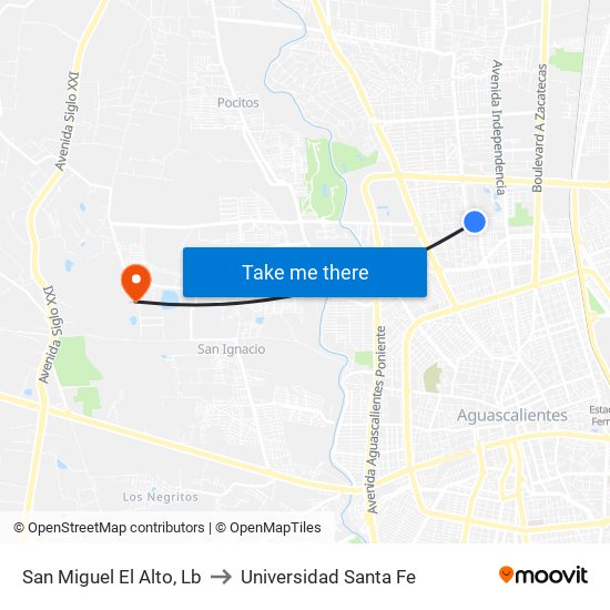 San Miguel El Alto, Lb to Universidad Santa Fe map