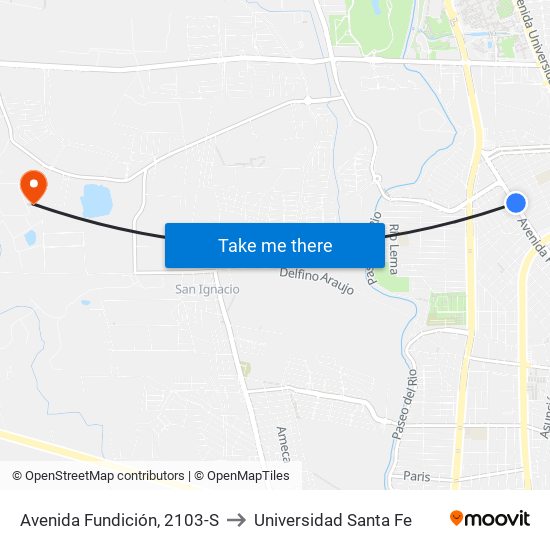 Avenida Fundición, 2103-S to Universidad Santa Fe map