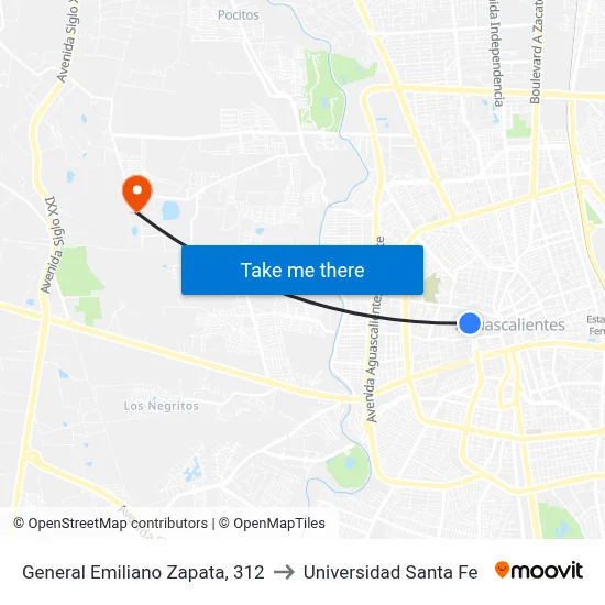 General Emiliano Zapata, 312 to Universidad Santa Fe map