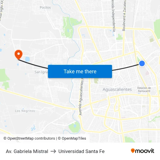 Av. Gabriela Mistral to Universidad Santa Fe map