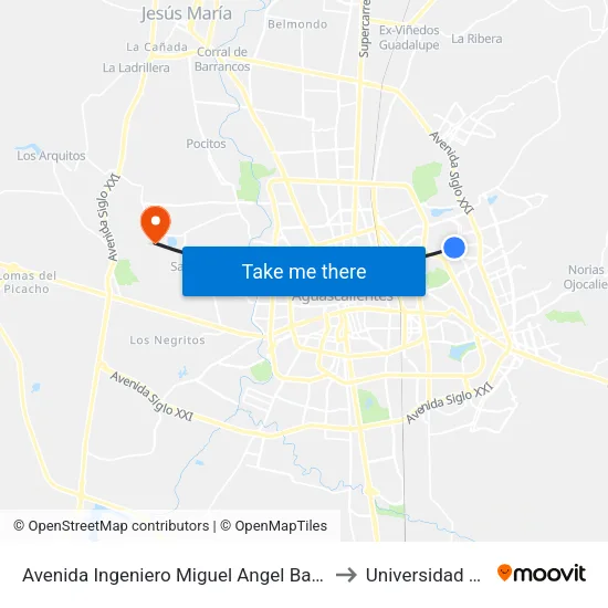 Avenida Ingeniero Miguel Angel Barberena Vega 831 to Universidad Santa Fe map