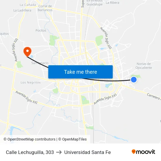 Calle Lechuguilla, 303 to Universidad Santa Fe map