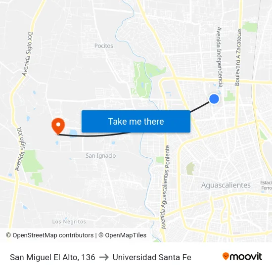 San Miguel El Alto, 136 to Universidad Santa Fe map