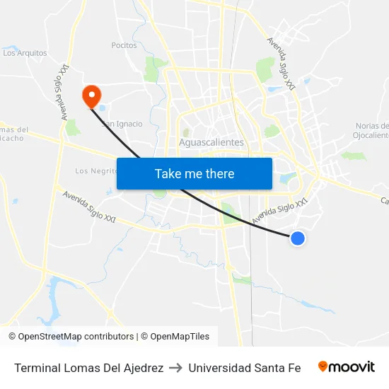 Terminal Lomas Del Ajedrez to Universidad Santa Fe map