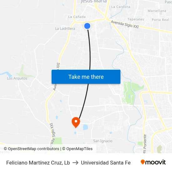 Feliciano Martínez Cruz, Lb to Universidad Santa Fe map