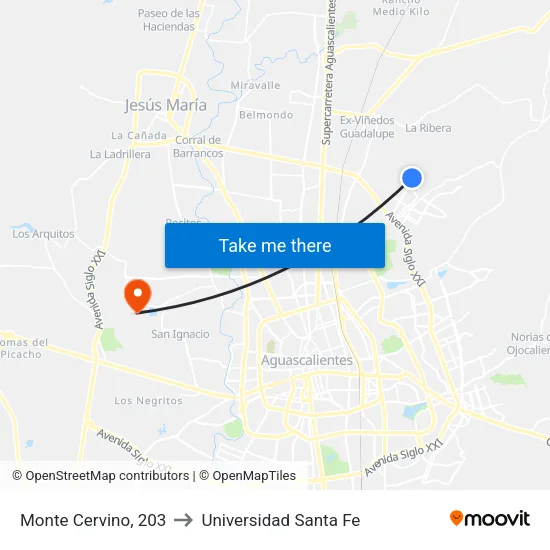 Monte Cervino, 203 to Universidad Santa Fe map