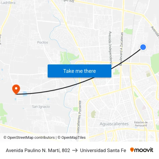 Avenida Paulino N. Martí, 802 to Universidad Santa Fe map
