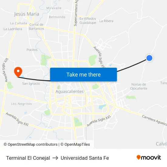 Terminal El Conejal to Universidad Santa Fe map