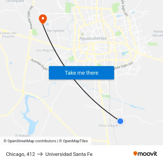 Chicago, 412 to Universidad Santa Fe map