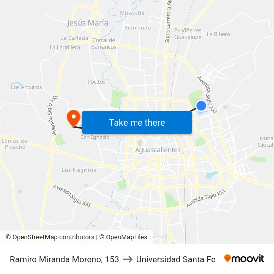 Ramiro Miranda Moreno, 153 to Universidad Santa Fe map
