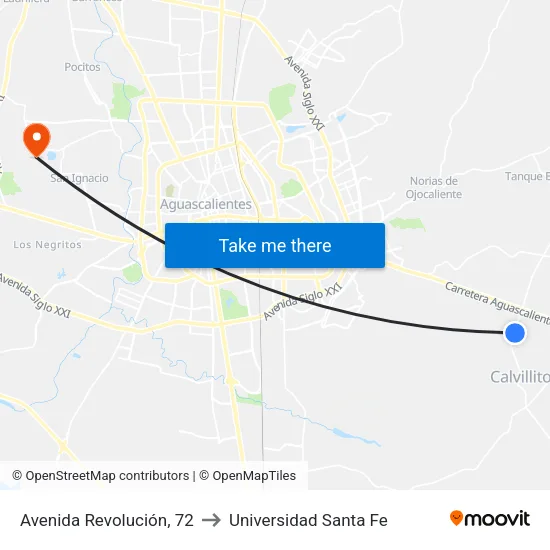 Avenida Revolución, 72 to Universidad Santa Fe map
