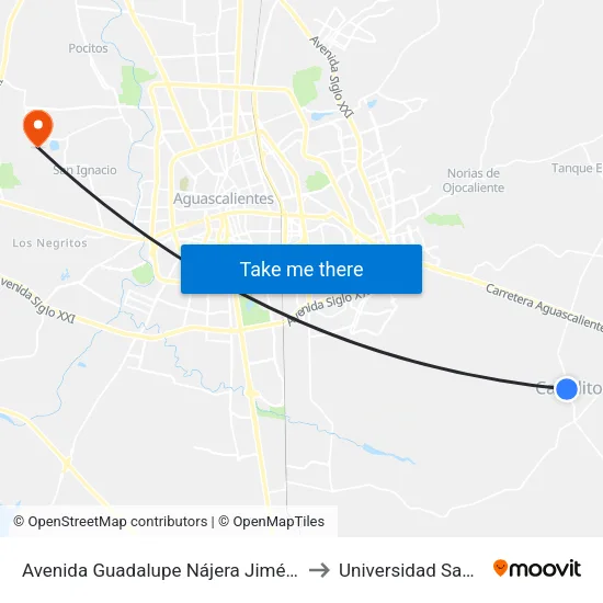 Avenida Guadalupe Nájera Jiménez, 410 to Universidad Santa Fe map