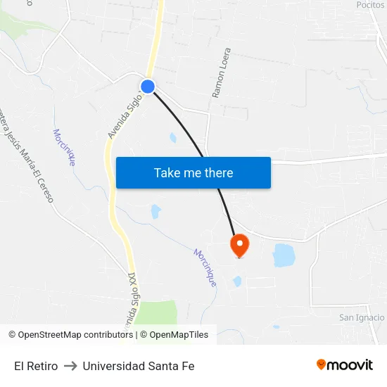 El Retiro to Universidad Santa Fe map