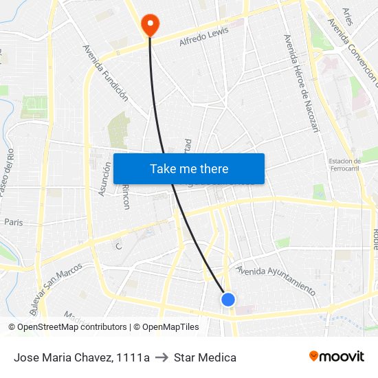 Jose Maria Chavez, 1111a to Star Medica map