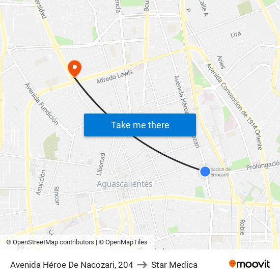 Avenida Héroe De Nacozari, 204 to Star Medica map