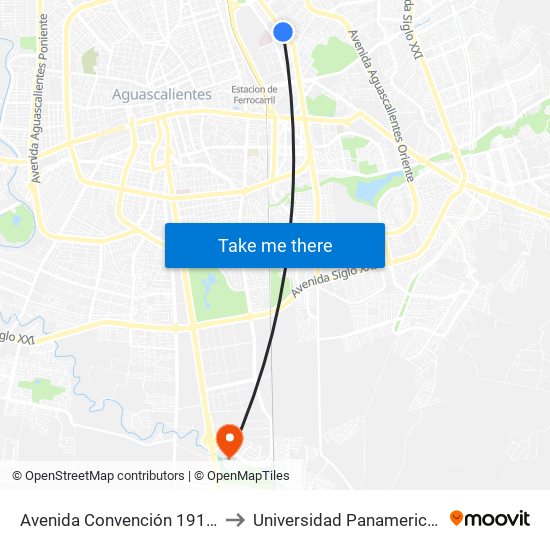 Avenida Convención 1914 Oriente, 901 to Universidad Panamericana Bonaterra map