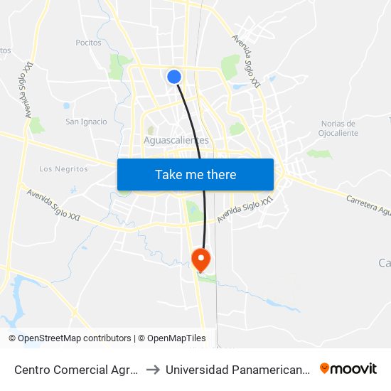 Centro Comercial Agropecuario to Universidad Panamericana Bonaterra map