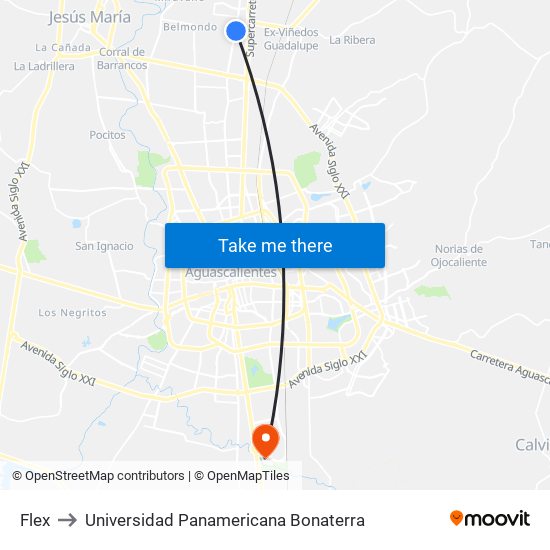 Flex to Universidad Panamericana Bonaterra map