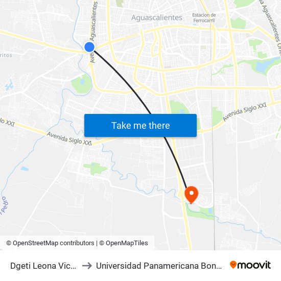 Dgeti Leona Vicario to Universidad Panamericana Bonaterra map