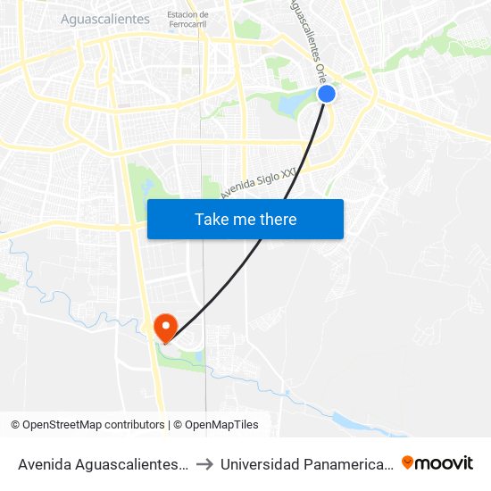 Avenida Aguascalientes Oriente, 706 to Universidad Panamericana Bonaterra map