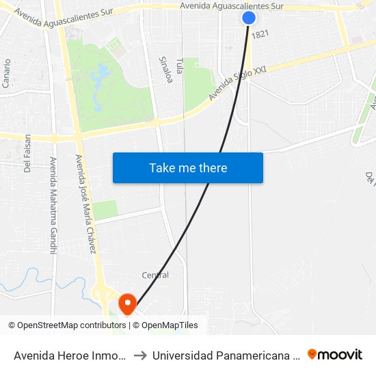 Avenida Heroe Inmortal, 258 to Universidad Panamericana Bonaterra map