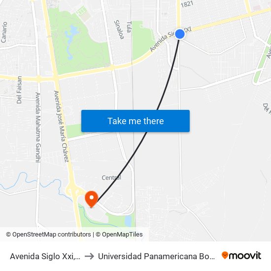 Avenida Siglo Xxi, 201 to Universidad Panamericana Bonaterra map