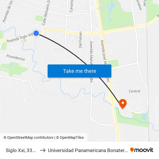 Siglo Xxi, 3333 to Universidad Panamericana Bonaterra map