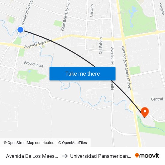 Avenida De Los Maestros, 4202 to Universidad Panamericana Bonaterra map