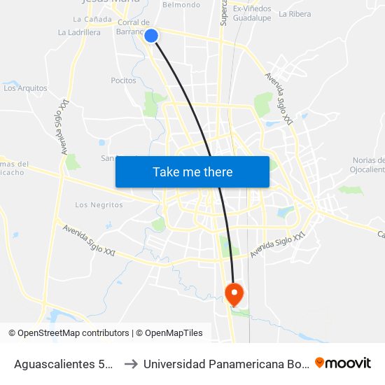 Aguascalientes 53, 436 to Universidad Panamericana Bonaterra map