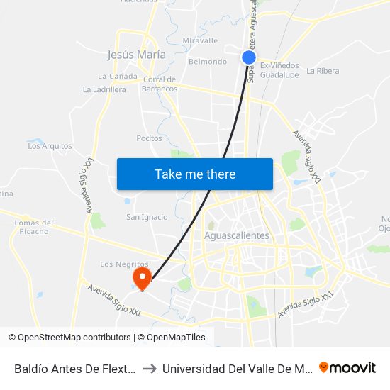 Baldío Antes De Flextronix to Universidad Del Valle De Mexico map