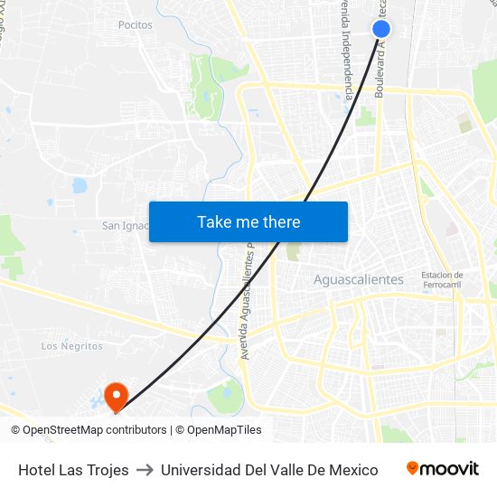 Hotel Las Trojes to Universidad Del Valle De Mexico map